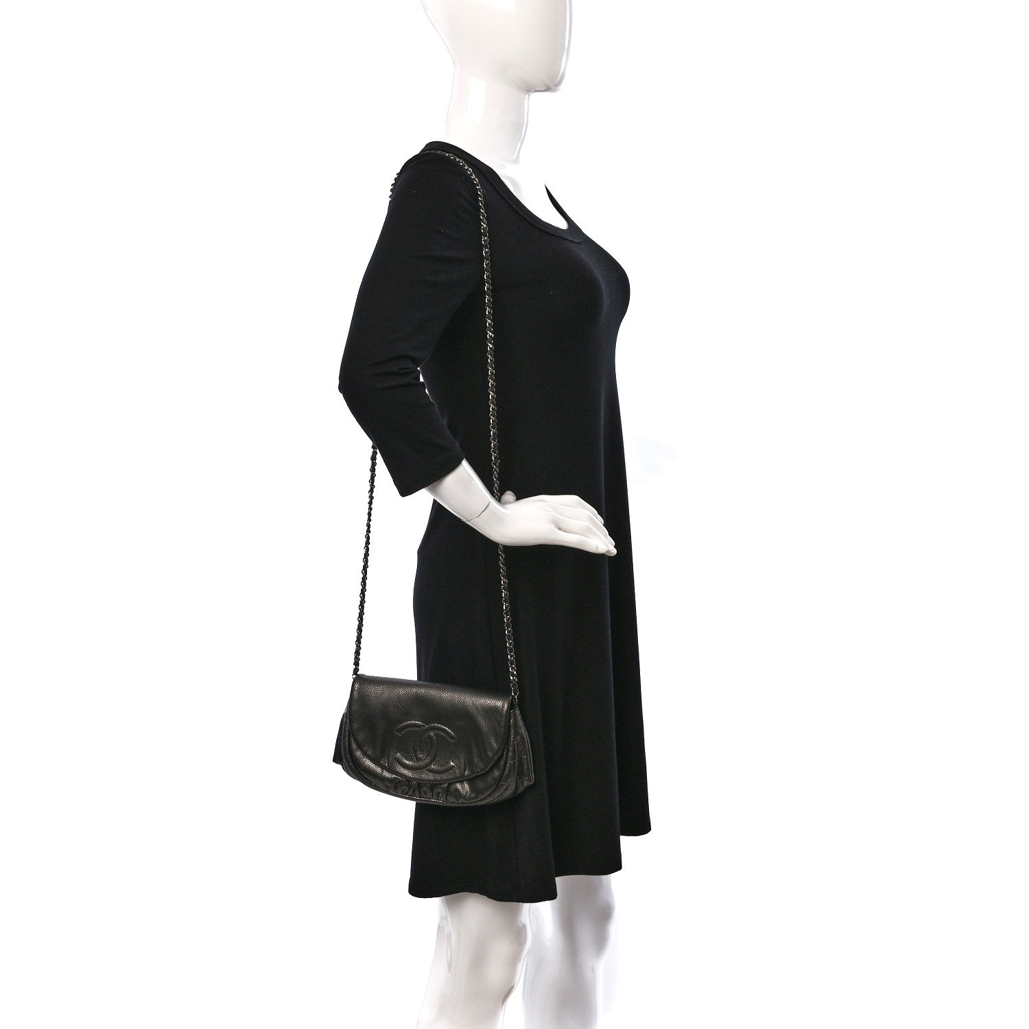 Chanel Metallic Caviar Half Moon Wallet On Chain WOC Bronze 2 of 12