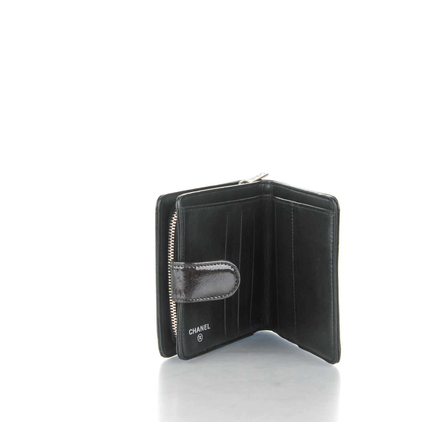 Patent Compact Zip Wallet Black