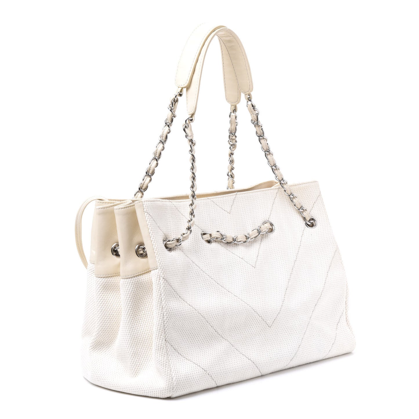 Canvas Chevron CC Shopping Tote White