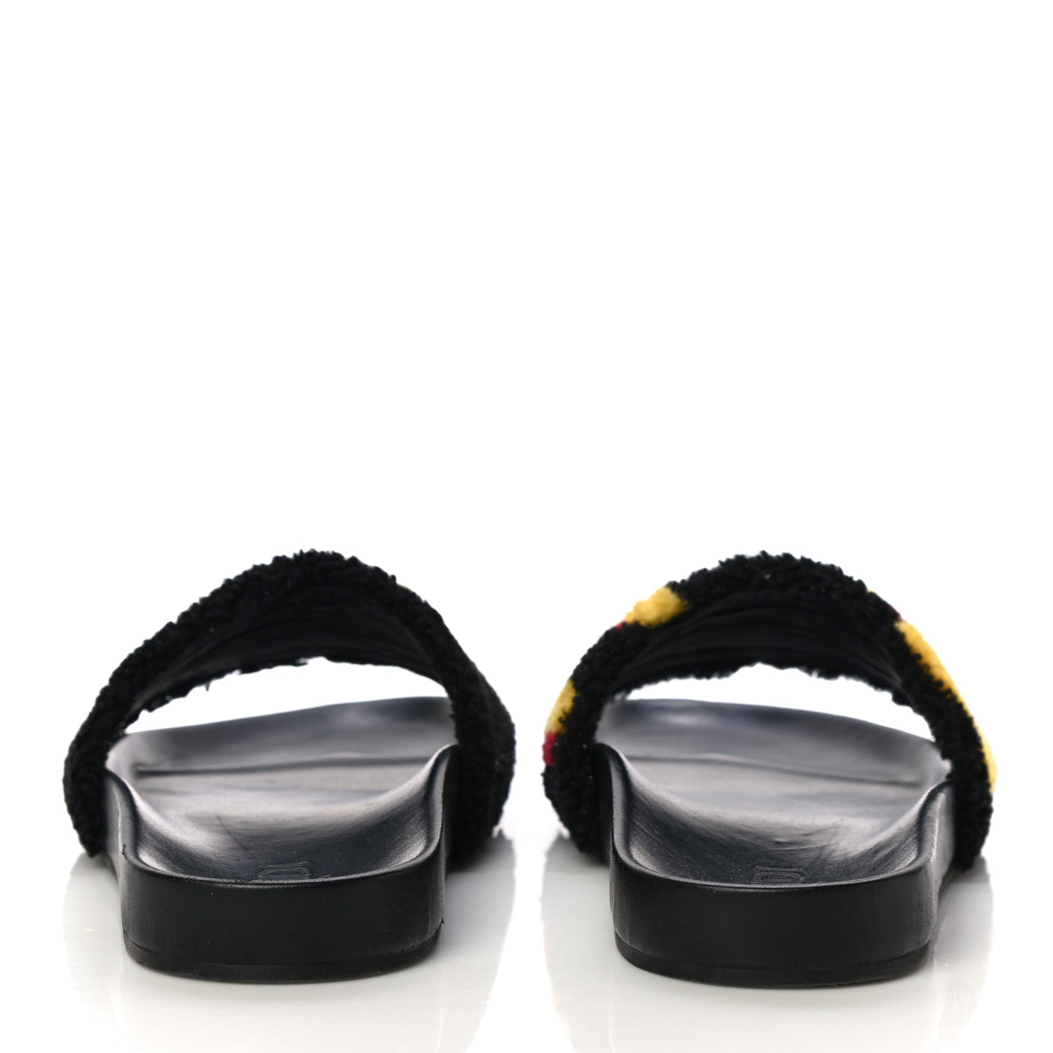 Fendi Shearling Logo Mens Slide Sandals 8.5 Black Giallo Ribes 5 of 12