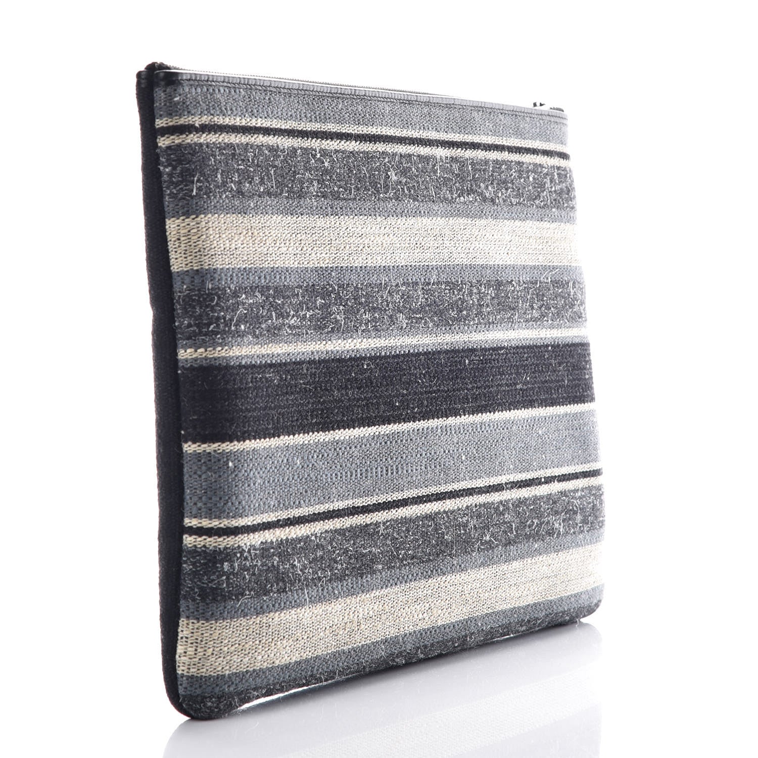 Chanel Striped Canvas Large Deauville Pouch Clutch Black 3 of 10