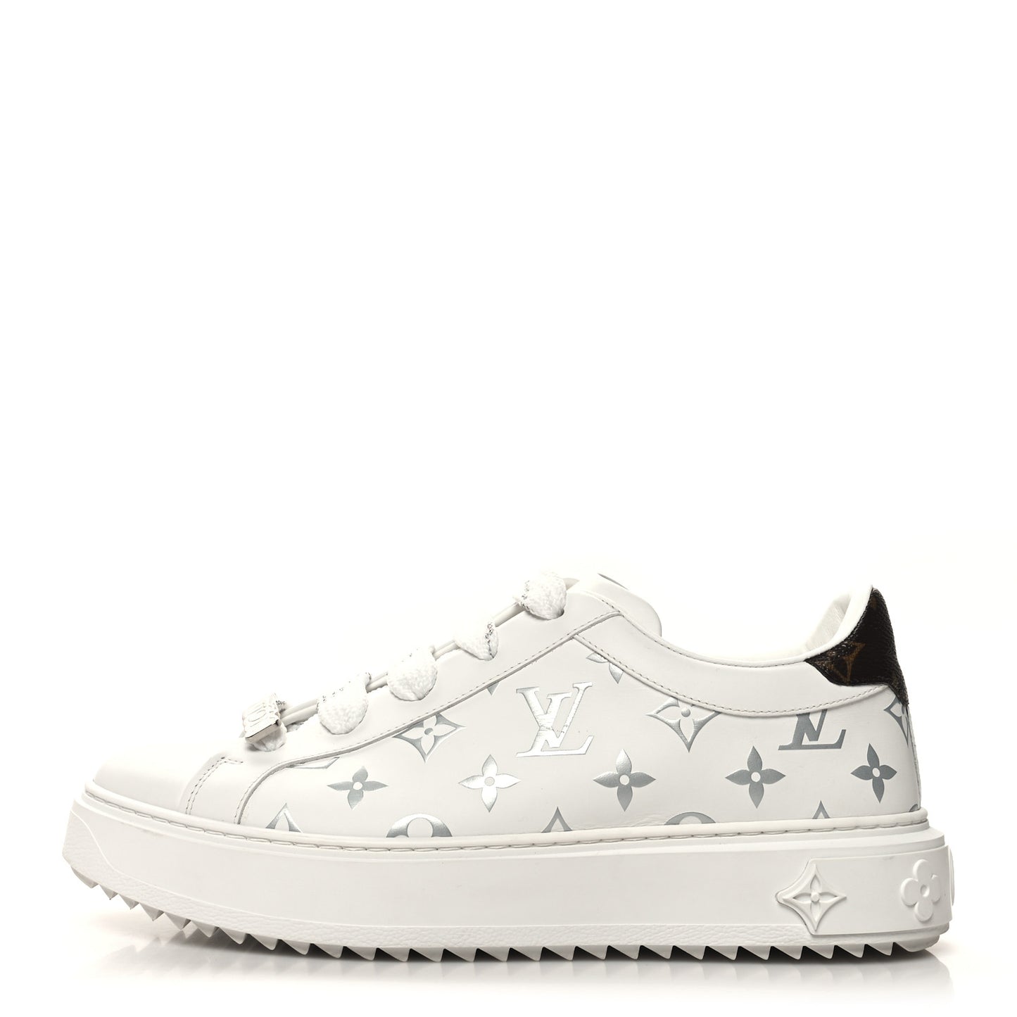 Calfskin Monogram Debossed Time Out Sneakers 40 White Silver
