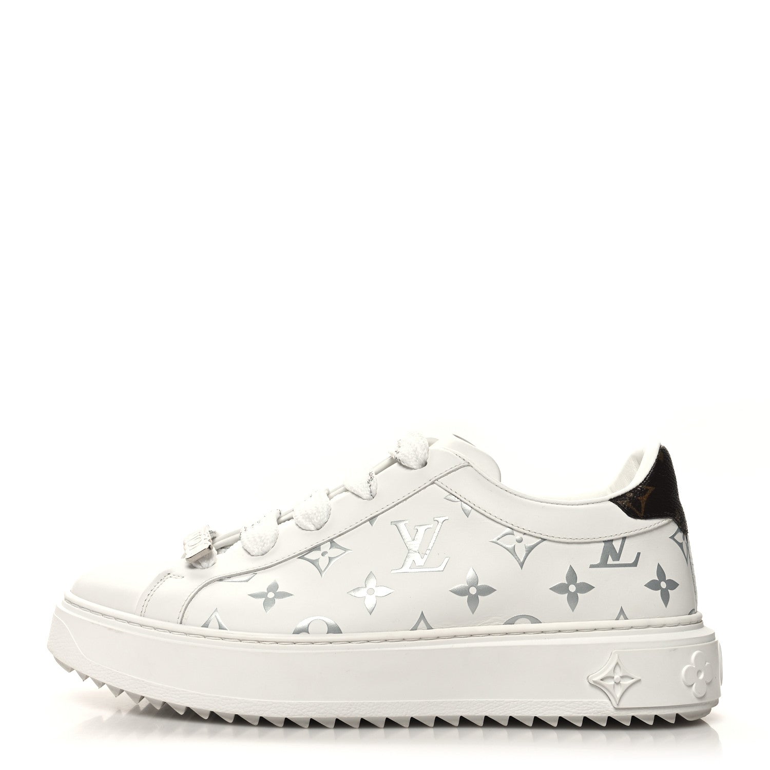 Louis Vuitton Calfskin Monogram Debossed Time Out Sneakers 40 White Silver 1 of 9