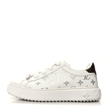 Louis Vuitton Calfskin Monogram Debossed Time Out Sneakers 40 White Silver 1 of 9
