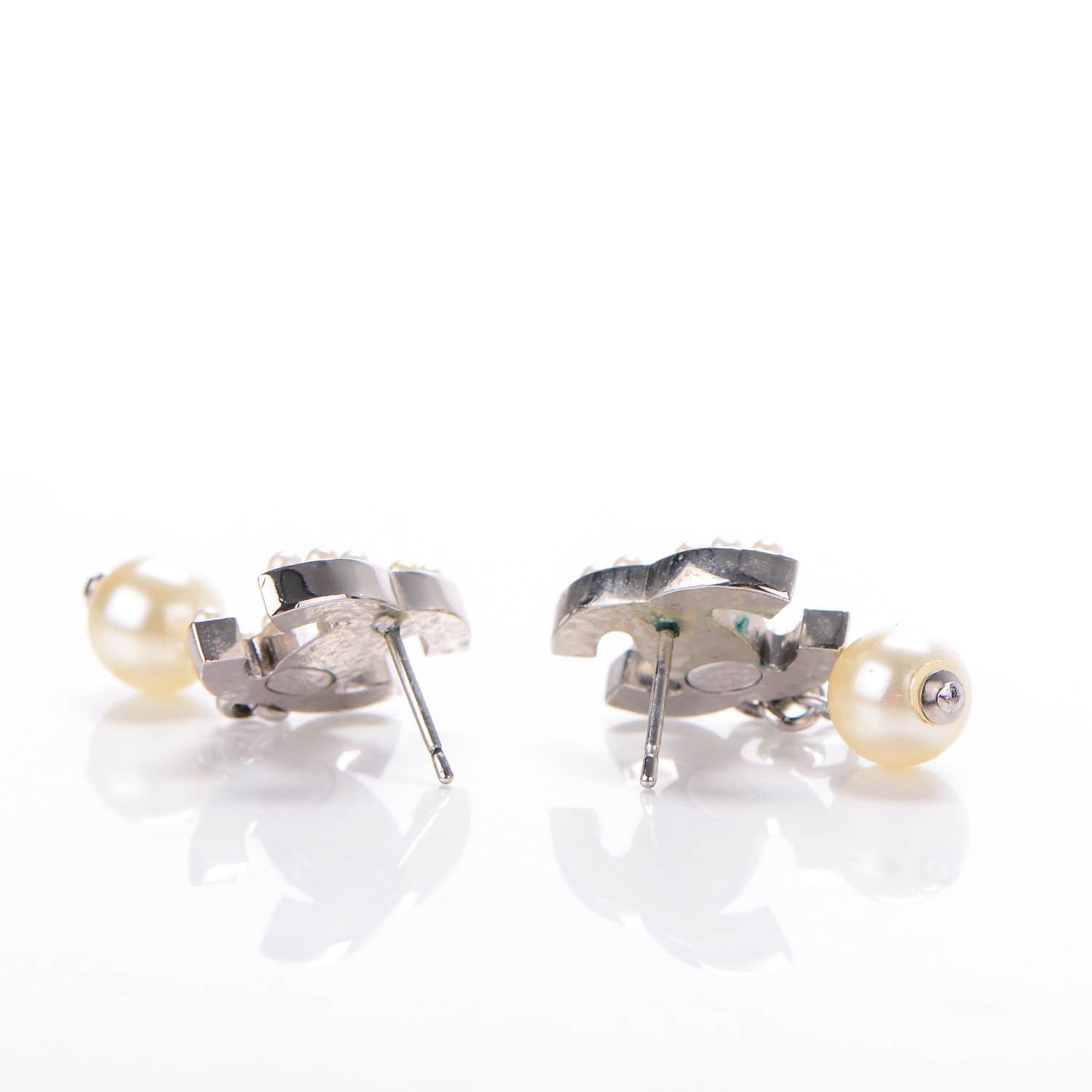Pearl CC Drop Earrings Silver