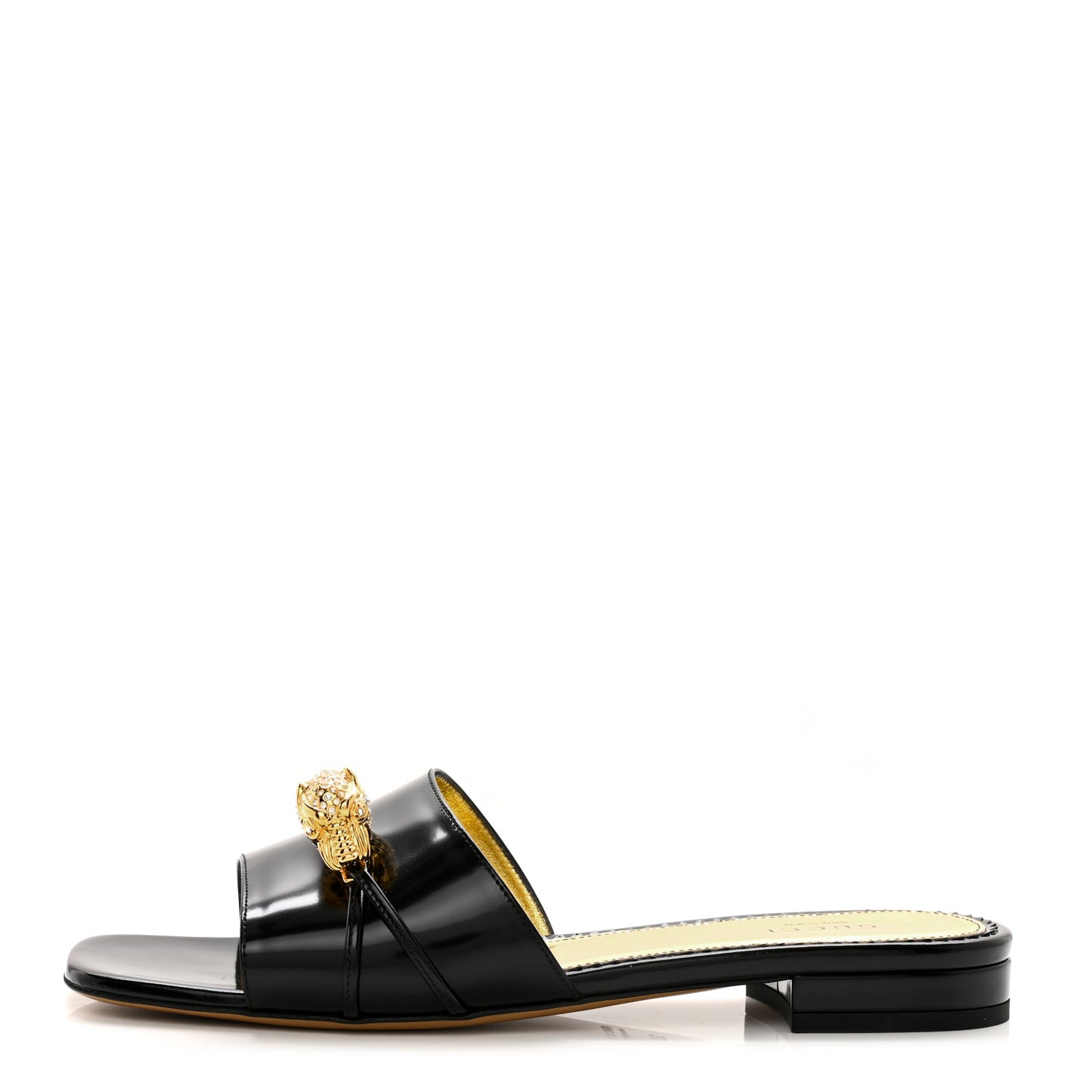 Patent Crystal Snake Head Block Heel Slide Sandals 39 Black