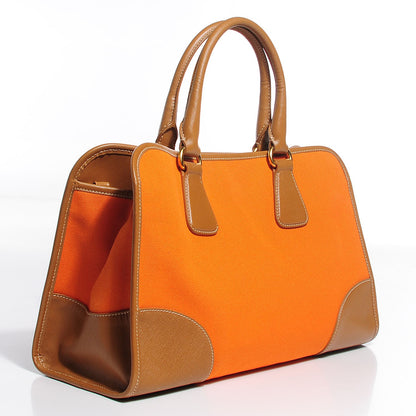 Prada Canapa Saffiano Shoulder Bag Papaya Caramel 4 of 10