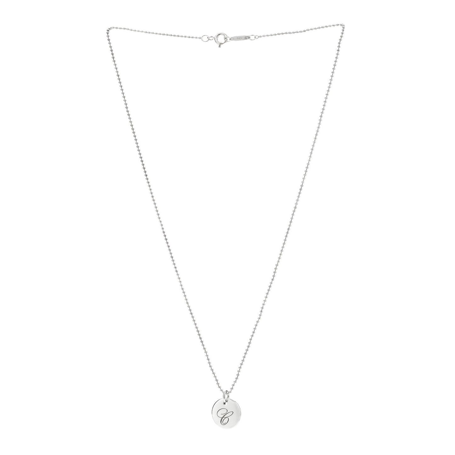 Sterling Silver Letter C Disc Pendant Necklace
