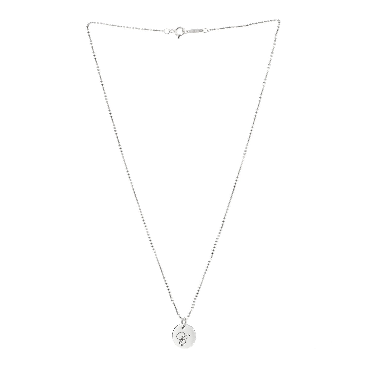 Tiffany Sterling Silver Letter C Disc Pendant Necklace 3 of 7