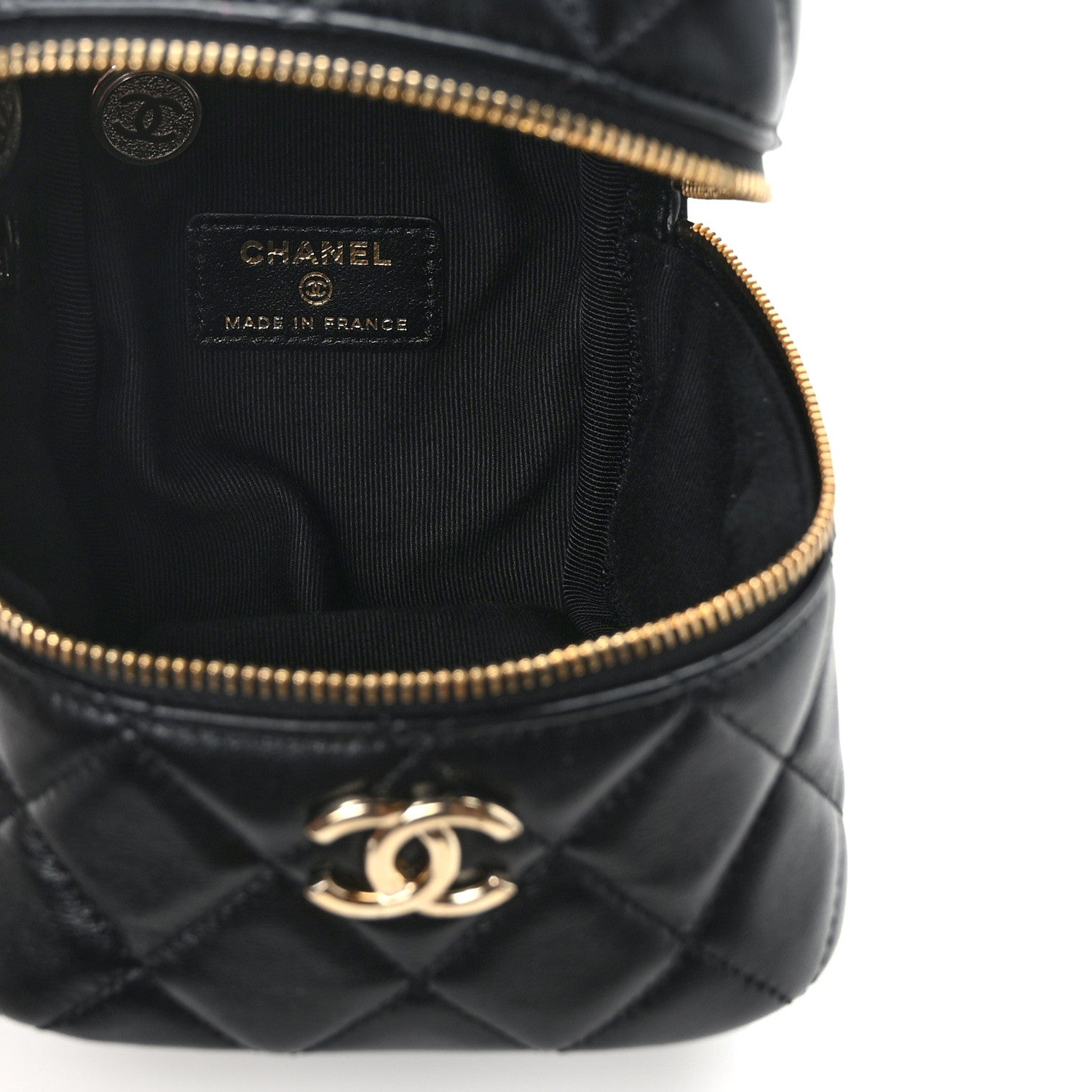 Chanel Lambskin Quilted Cube Chain Wristlet Case Black 5 of 14