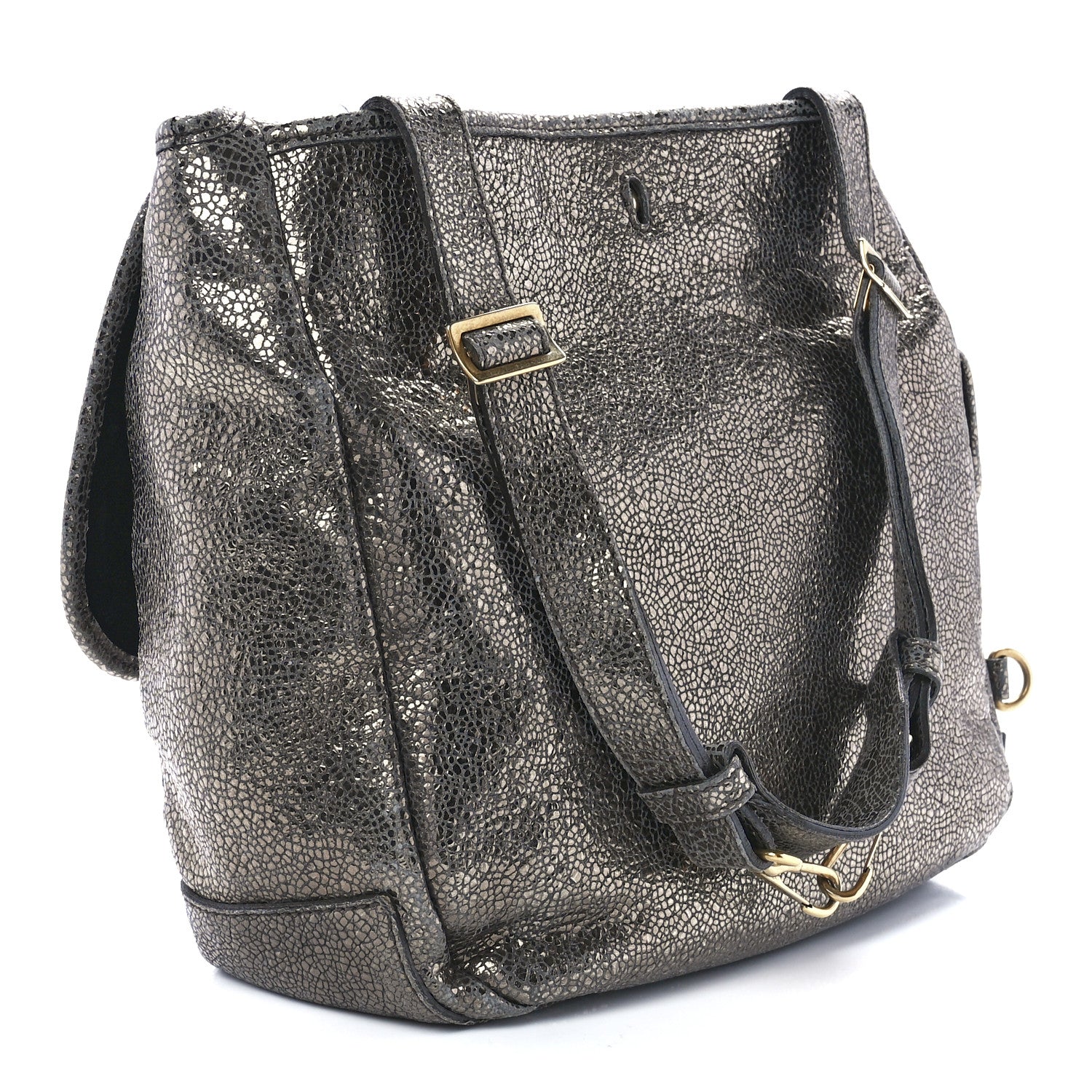 Saint Laurent Metallic Calfskin Besace Shoulder Bag Volcano Silver 3 of 11