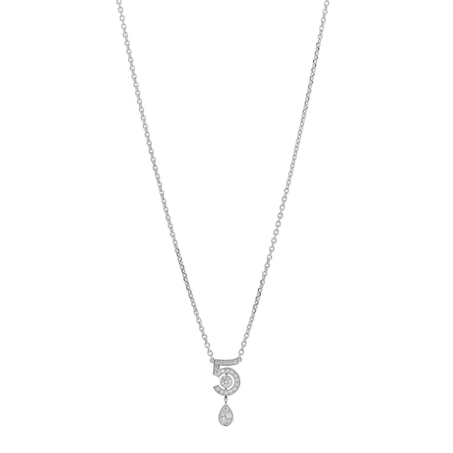 Chanel 18K White Gold Diamond Eternal No 5 Necklace 1 of 5