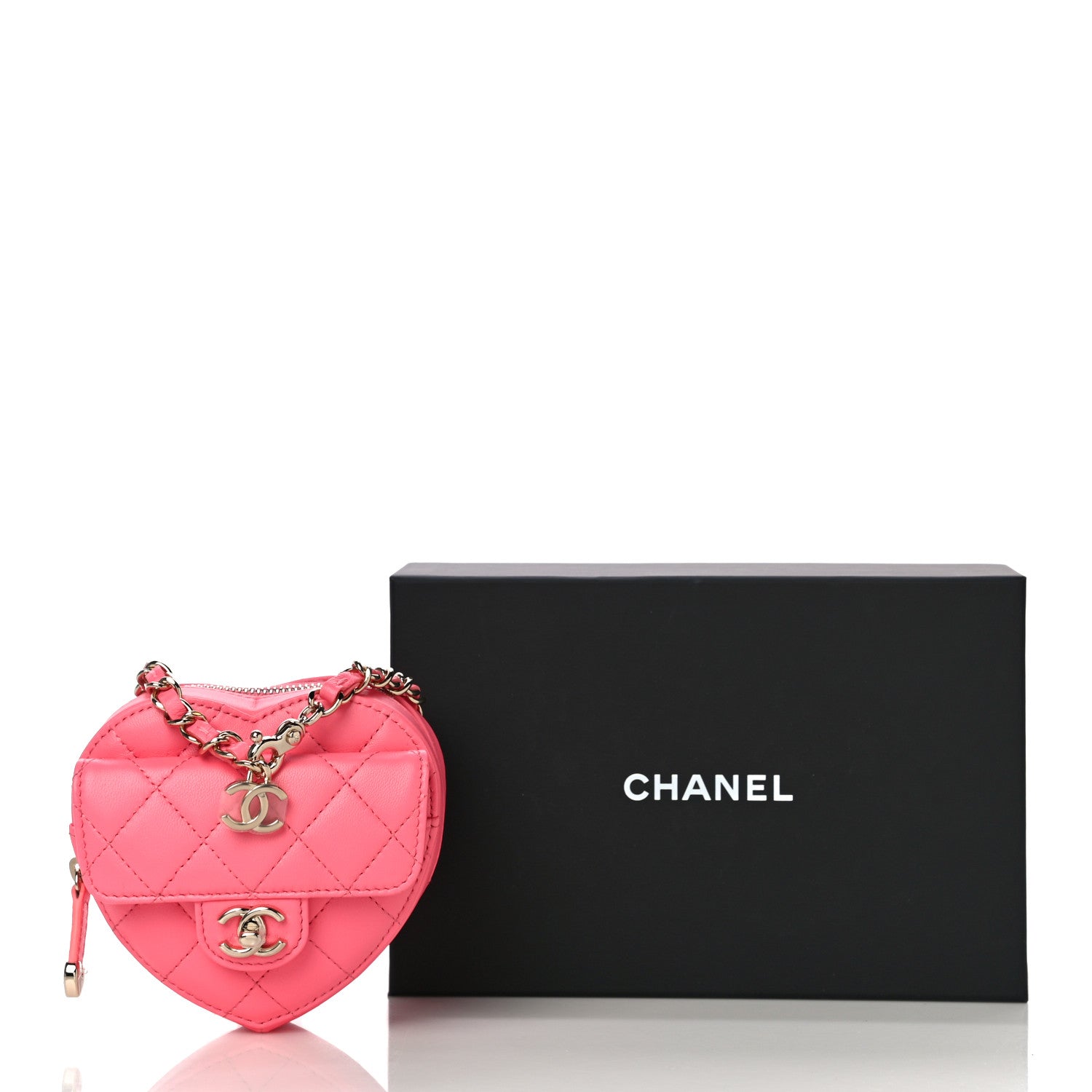 Chanel Lambskin Quilted CC In Love Heart Waist Belt Bag With Chain Pink 10 of 10