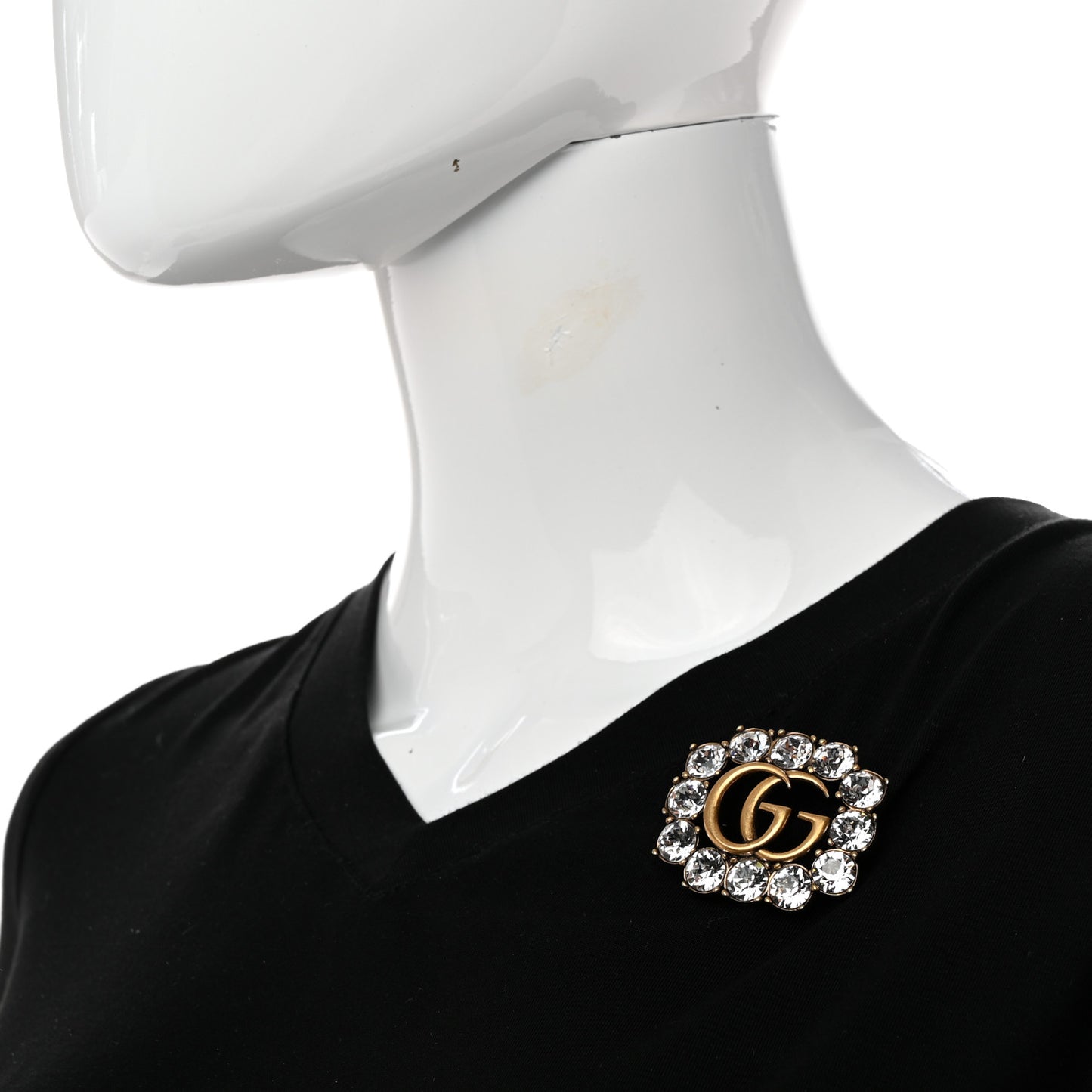 Metal Crystal Double G Brooch Aged Gold