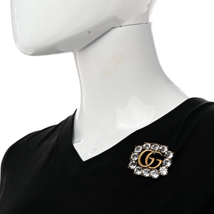 Gucci Metal Crystal Double G Brooch Aged Gold 2 of 4
