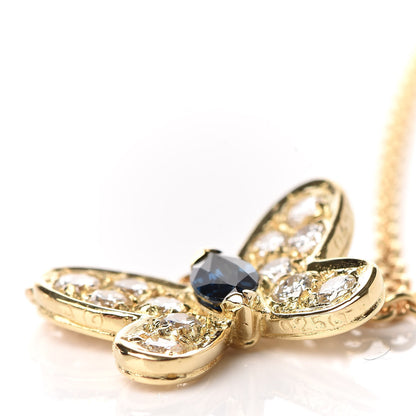 Van Cleef & Arpels 18K Yellow Gold Diamond Blue Sapphire Butterfly Pendant Necklace 6 of 7