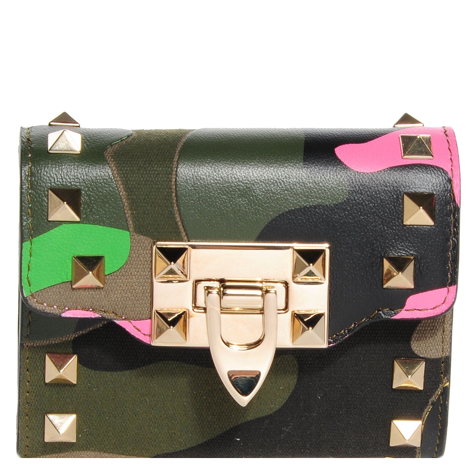 Valentino Garavani Nappa Canvas Camouflage Rockstud Flip Lock Wallet 1 of 8