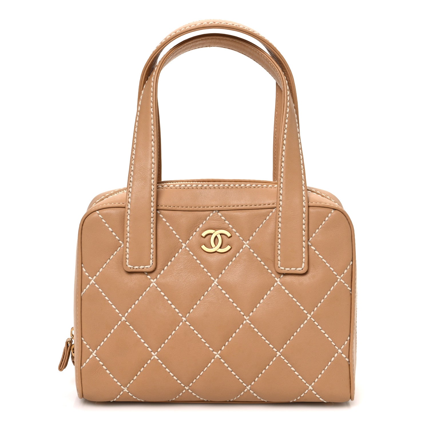 Chanel Calfskin Wild Stitch Small Vertical Top Handle Bag Beige 1 of 11