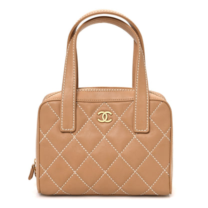 Chanel Calfskin Wild Stitch Small Vertical Top Handle Bag Beige 1 of 11