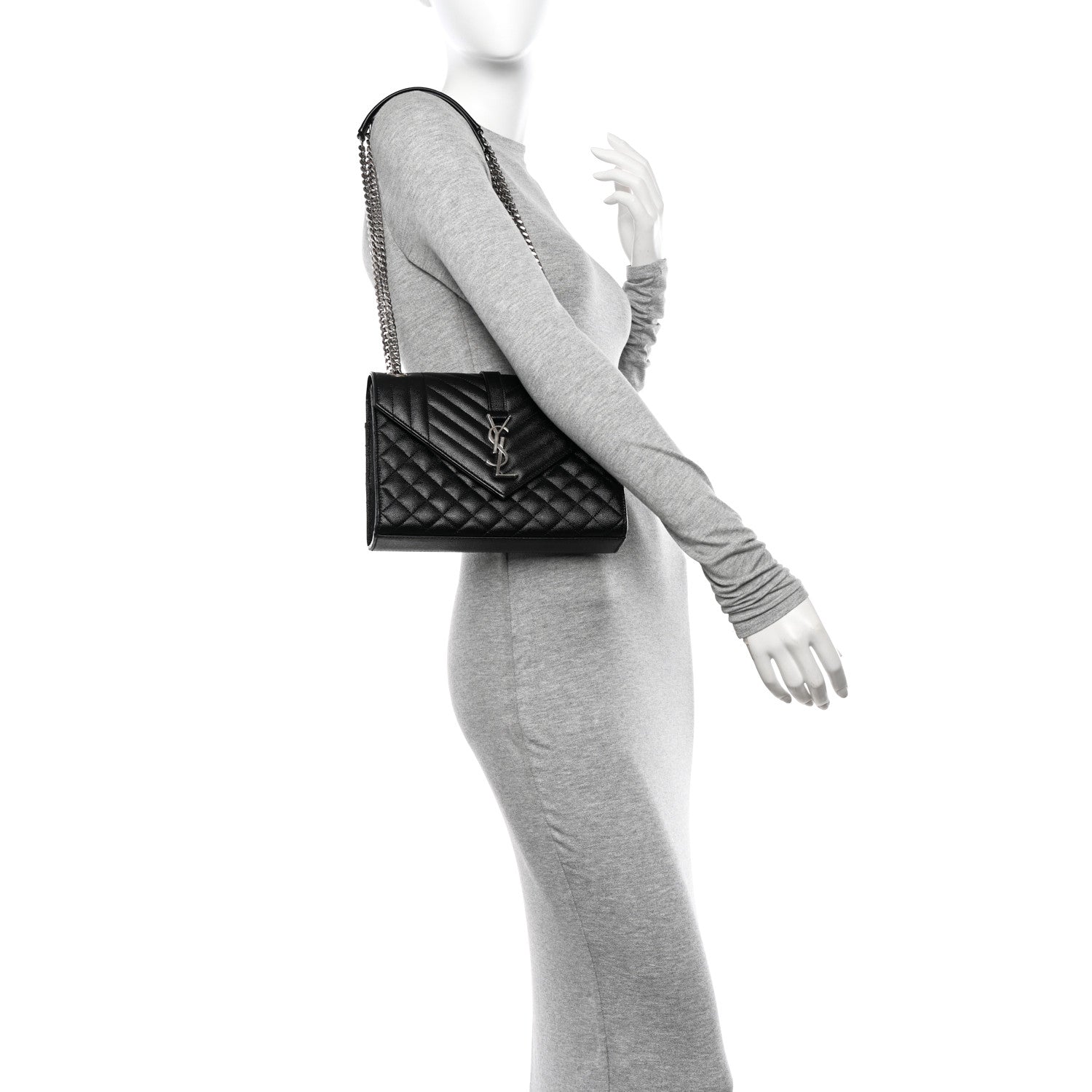 Saint Laurent Grain De Poudre Textured Mixed Matelasse Triquilt Medium Monogram Satchel Black 3 of 10