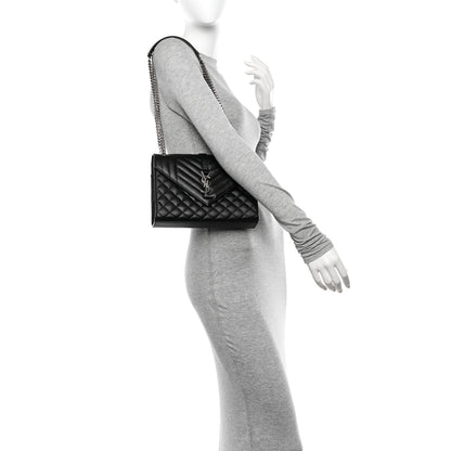 Saint Laurent Grain De Poudre Textured Mixed Matelasse Triquilt Medium Monogram Satchel Black 3 of 10