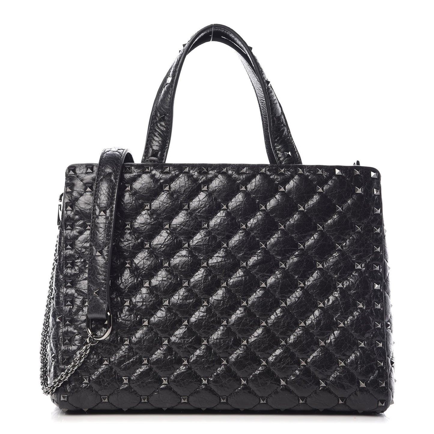 Craquele Nappa Rockstud Spike Tote Black
