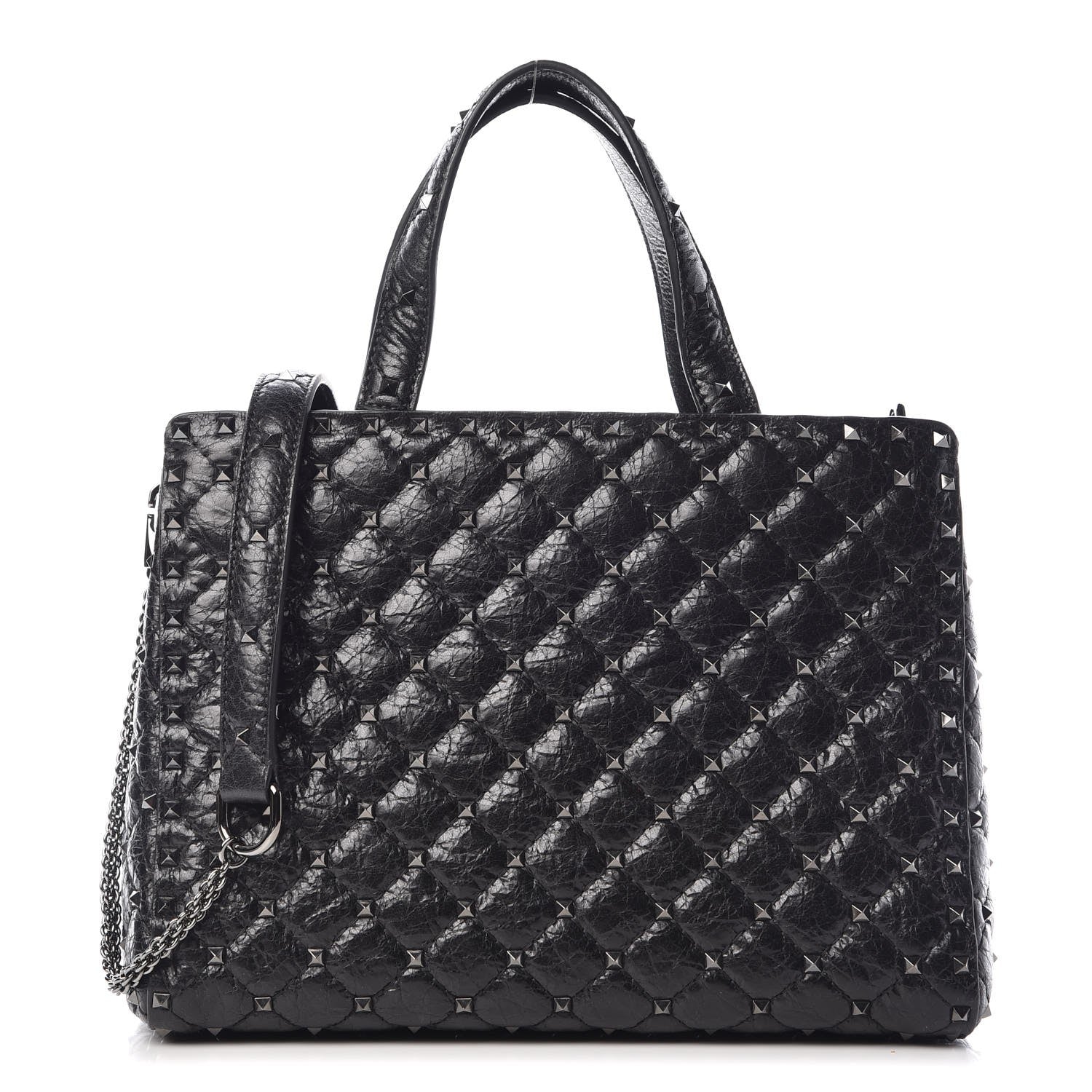 Valentino Garavani Craquele Nappa Rockstud Spike Tote Black 1 of 9