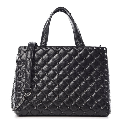 Valentino Garavani Craquele Nappa Rockstud Spike Tote Black 1 of 9