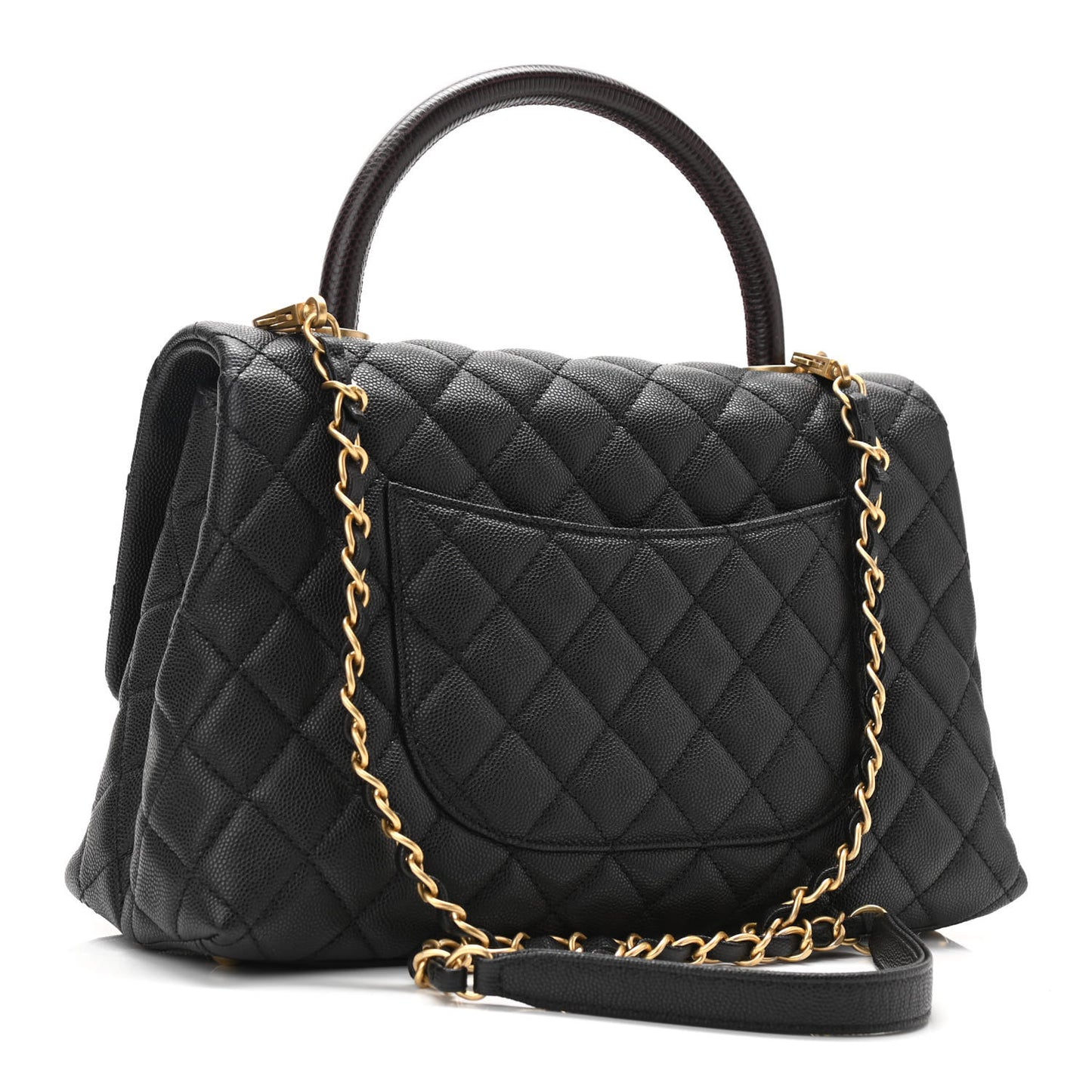 Caviar Lizard Embossed Quilted Small Coco Handle Flap Black
