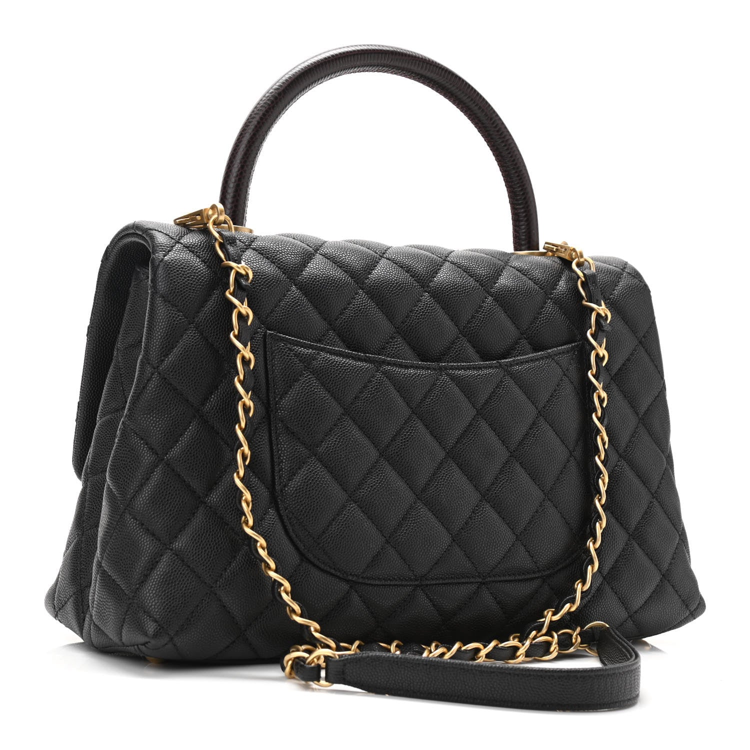 Chanel Caviar Lizard Embossed Quilted Small Coco Handle Flap Black 3 of 10