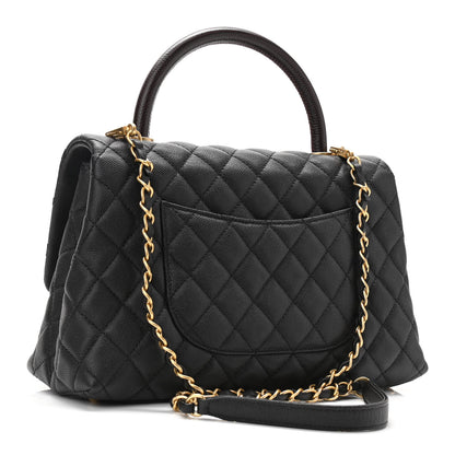Chanel Caviar Lizard Embossed Quilted Small Coco Handle Flap Black 3 of 10