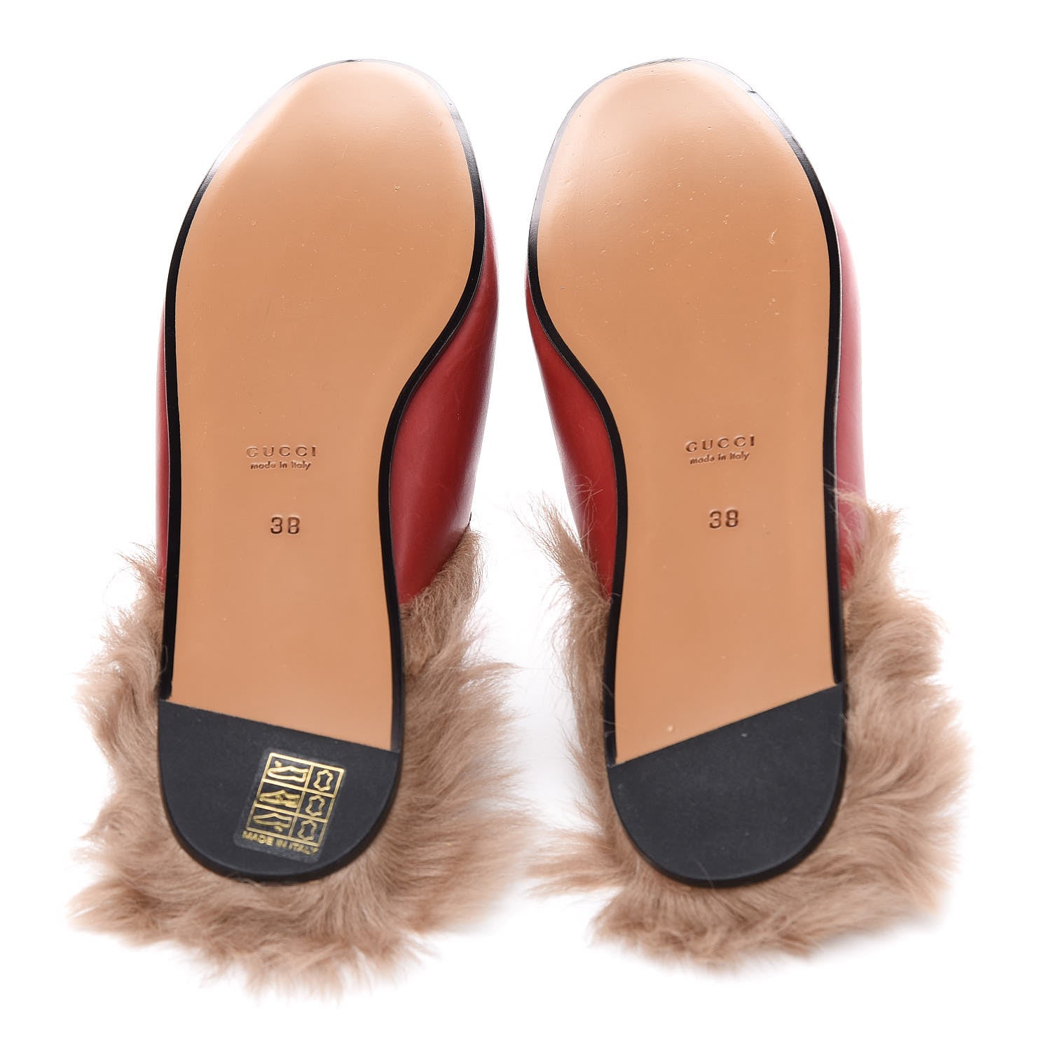 Gucci Betis Glamour Calfskin Fur Womens Princetown Slippers 38 Hibiscus Red Naturale 7 of 12