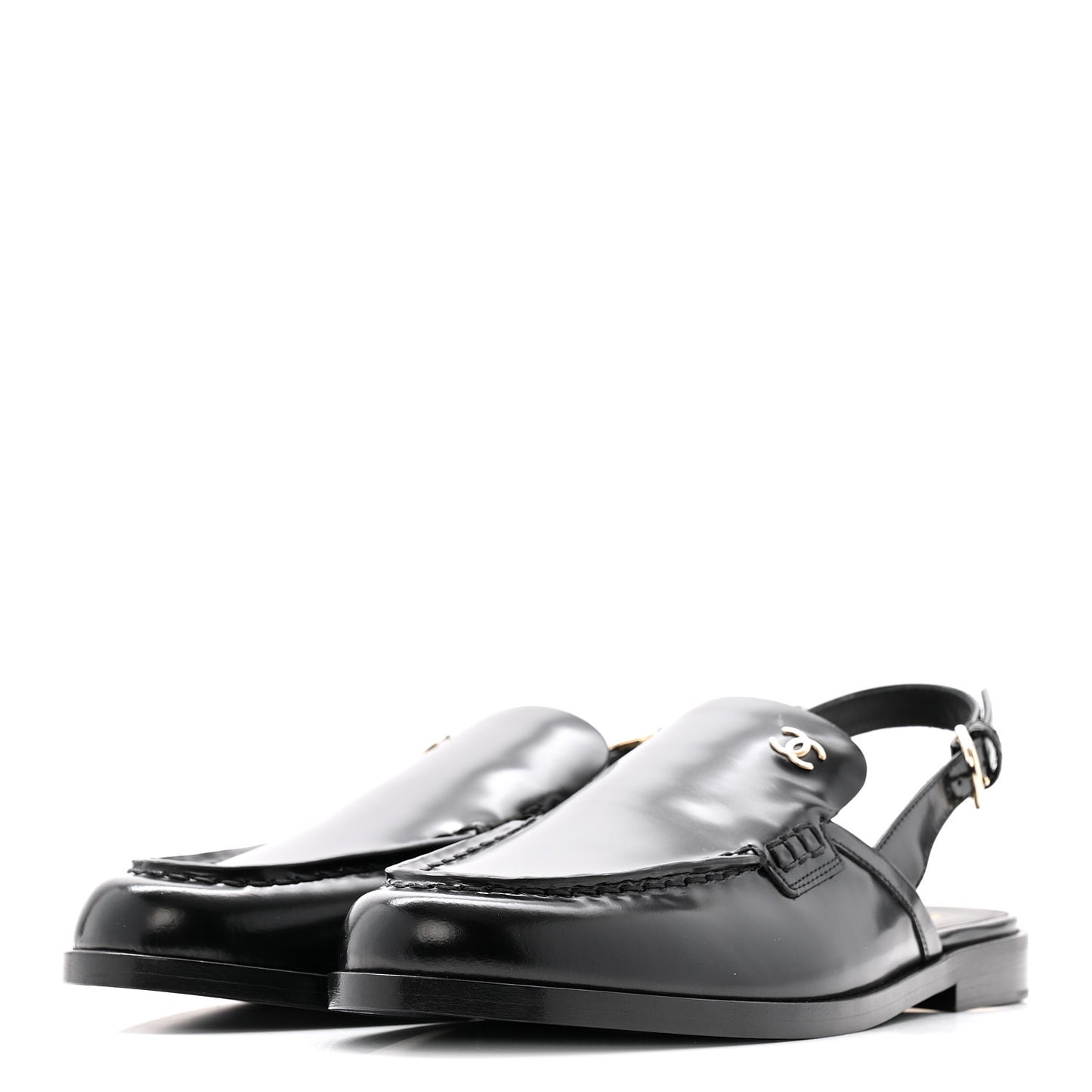 Shiny Calfskin Slingback Loafers 39 Black