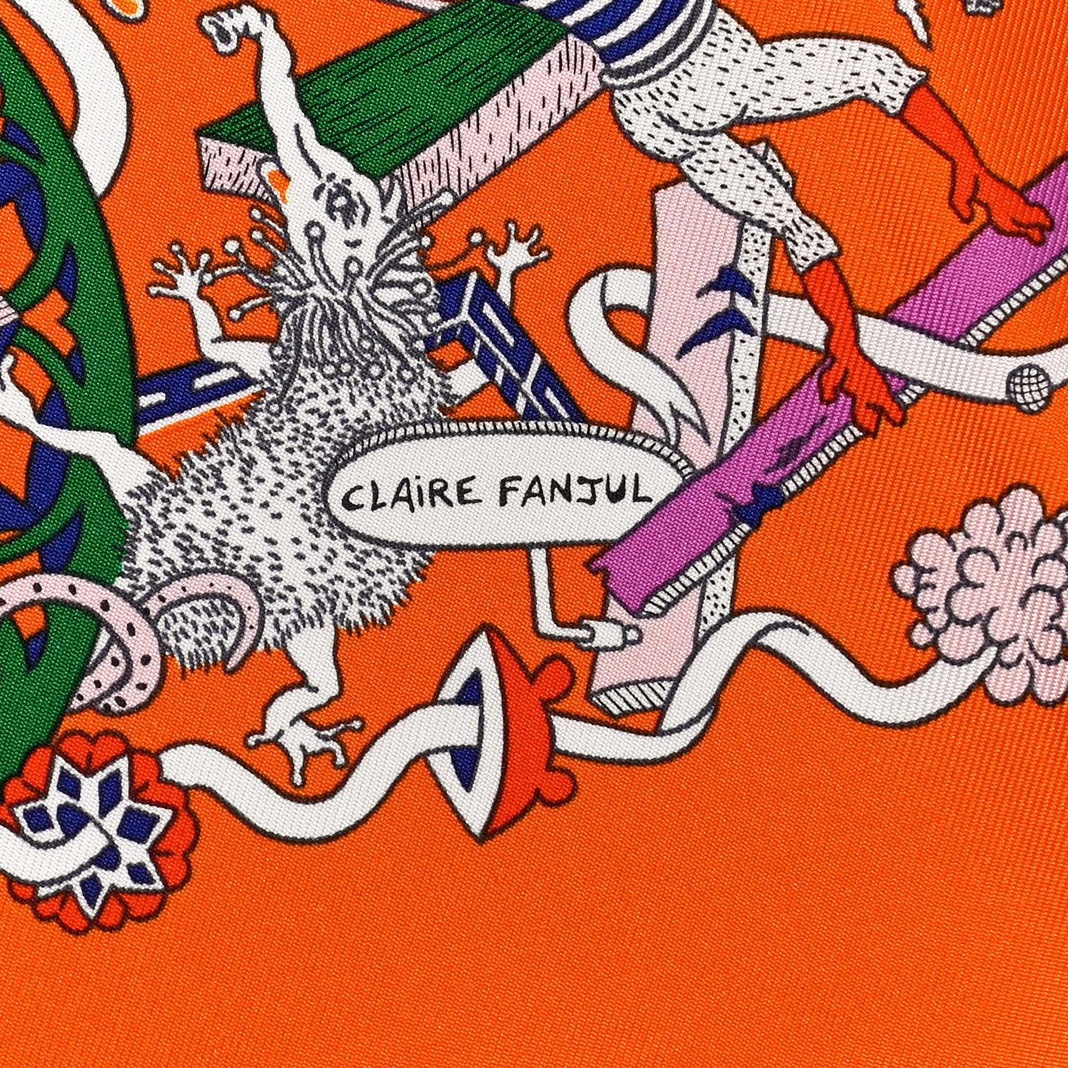 Hermes Silk La Folle Parade Scarf 90 Orange White Mauve 3 of 6