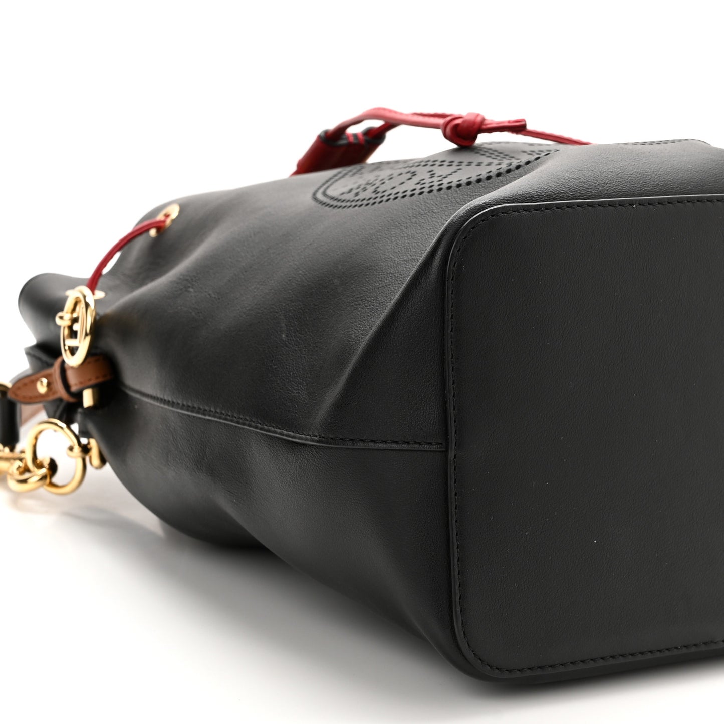 Vitello Grace F is Fendi Stamp Patch Perforated Small Mon Tresor Bucket Bag Black