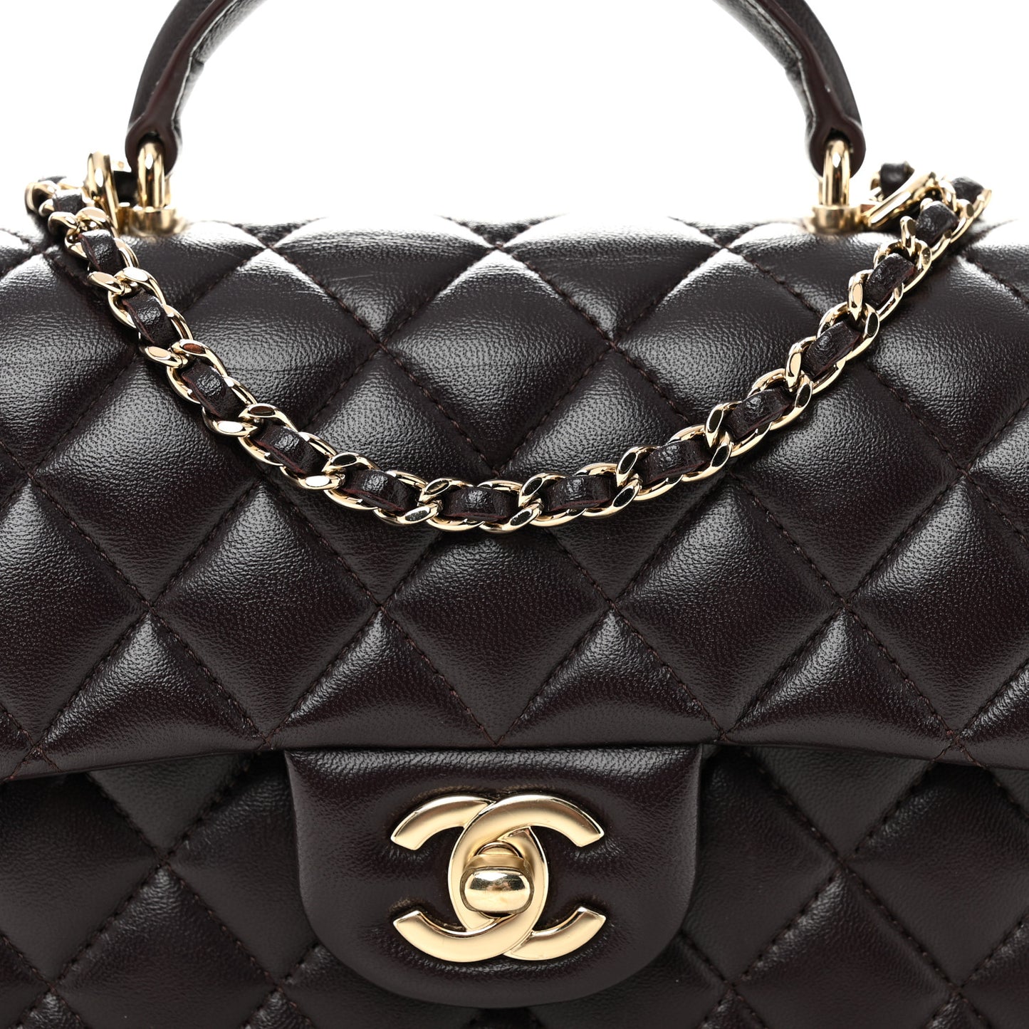 Lambskin Quilted Mini Top Handle Rectangular Flap Dark Purple