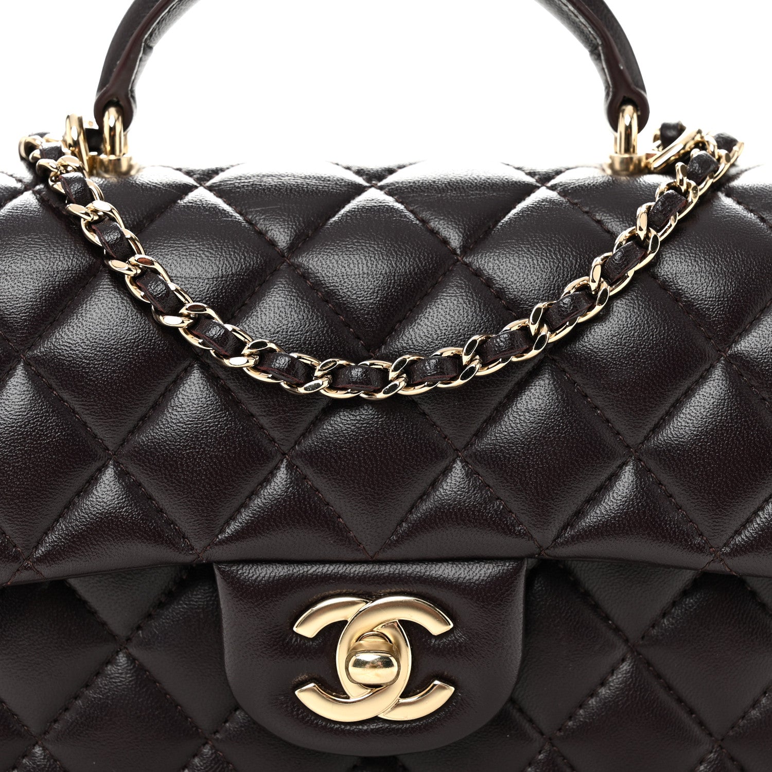 Chanel Lambskin Quilted Mini Top Handle Rectangular Flap Dark Purple 7 of 9