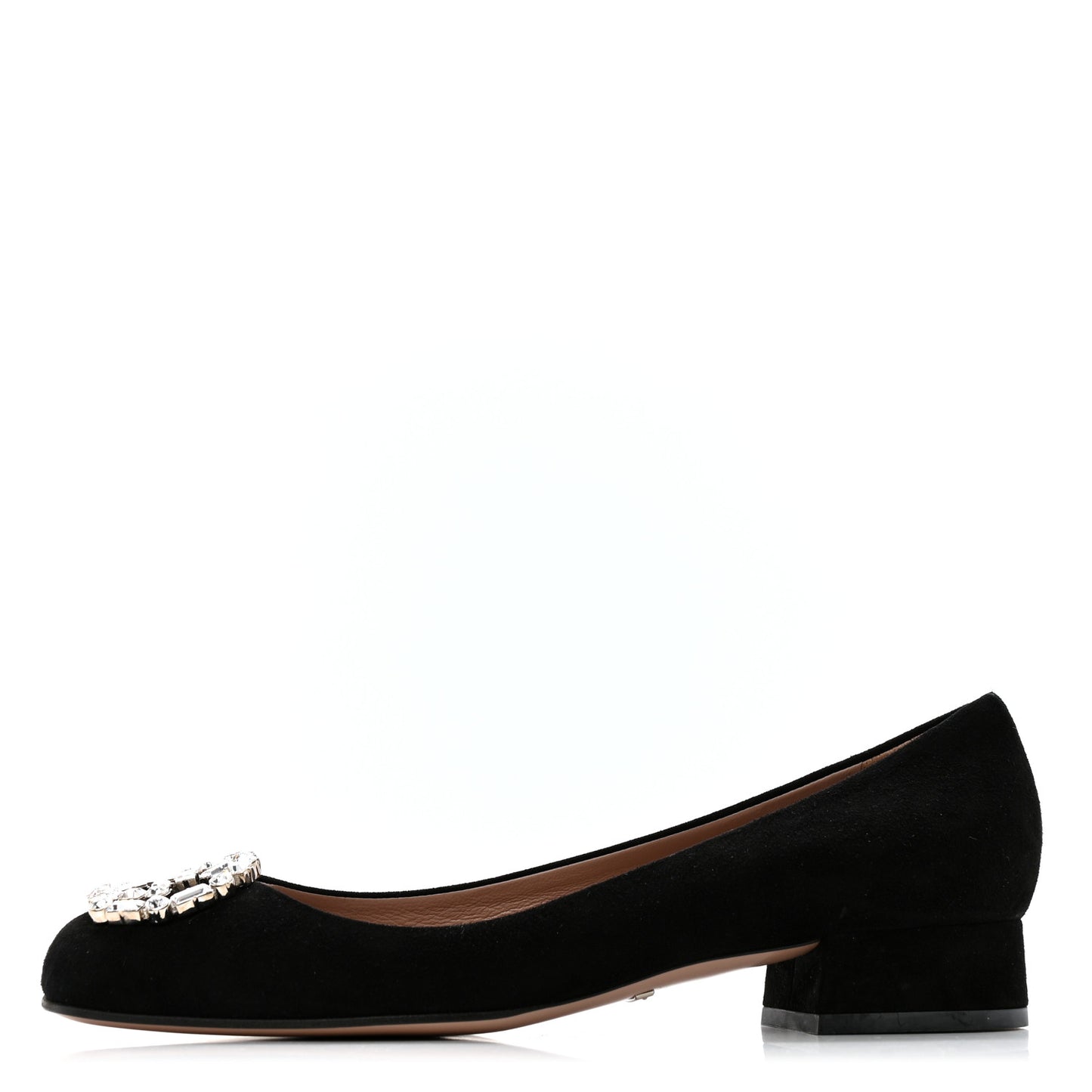 Suede Crystal Interlocking G Low Heel Pumps 39 Black
