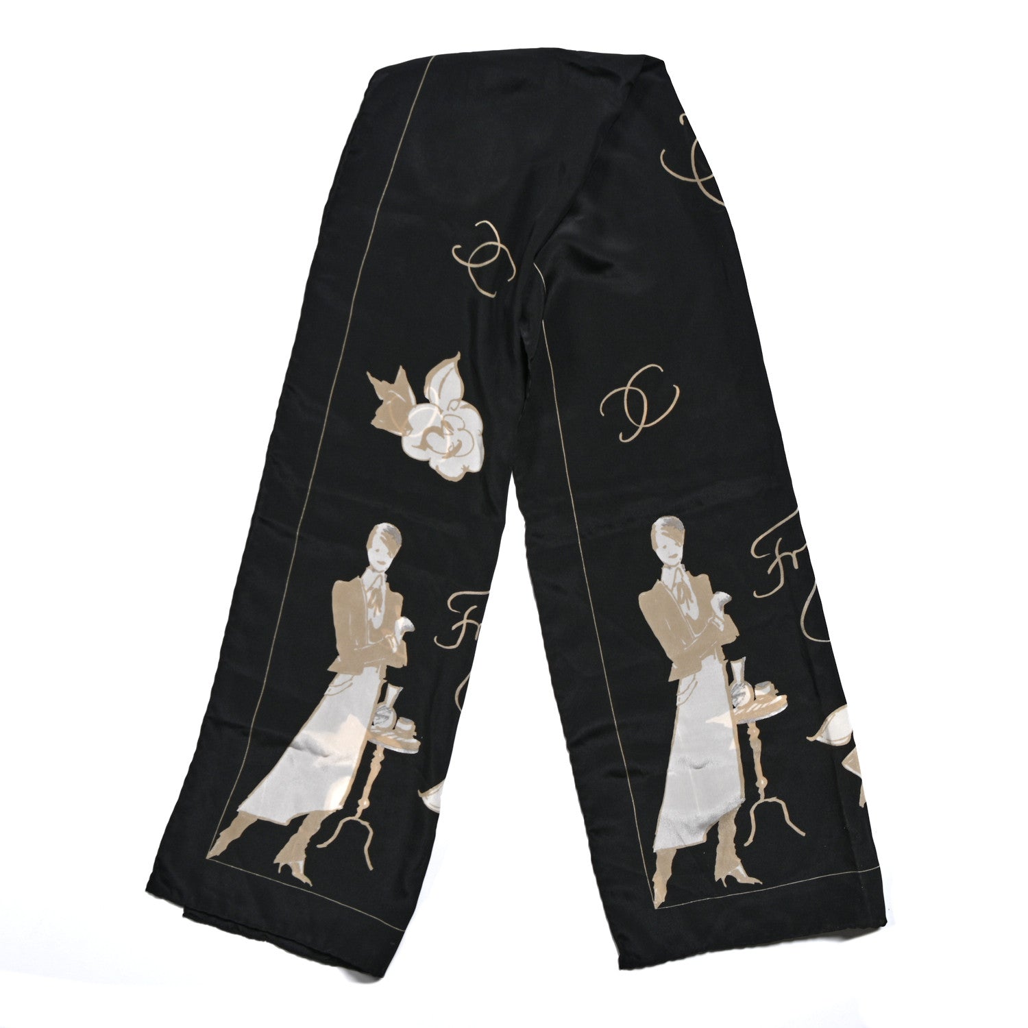 Chanel Silk Camellia Cafe Stole Black 2 of 4