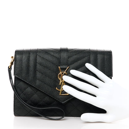 Saint Laurent Grain De Poudre Textured Mixed Matelasse Triquilt Monogram Clutch Black 2 of 10