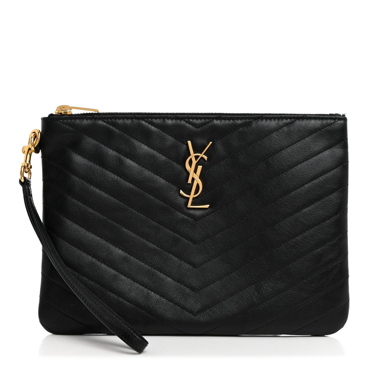 Saint Laurent Calfskin Matelasse Chevron Monogram A5 Wristlet Black 1 of 7