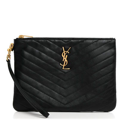 Saint Laurent Calfskin Matelasse Chevron Monogram A5 Wristlet Black 1 of 7