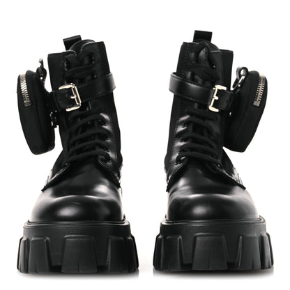 Prada Spazzolato Rois Nylon Metal Triangle Logo Monolith Pouch Pocket 55mm Boots 38 Black 3 of 12
