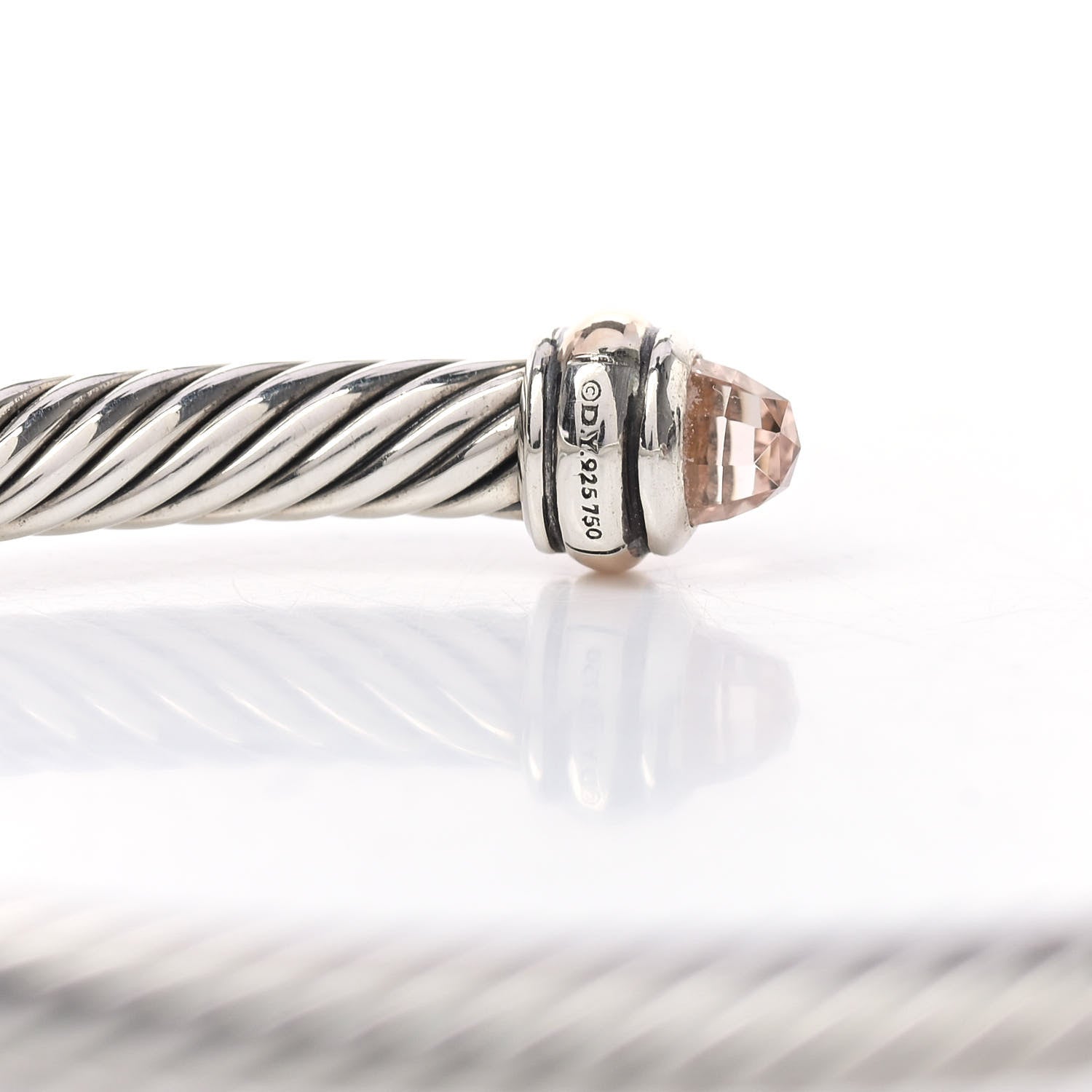 David Yurman Sterling Silver 18K Rose Gold Morganite 4mm Cable Classics Bracelet 4 of 5