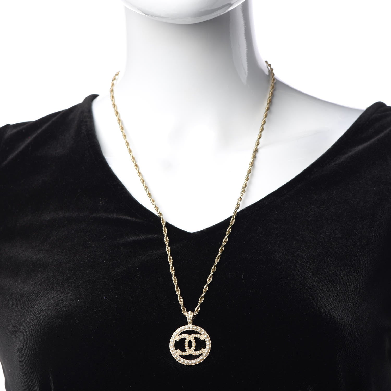 Chanel Pearl CC Medallion Necklace Gold 2 of 5