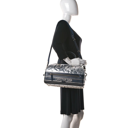 Christian Dior Padded Étoile Calfskin Embossed Medium Dior Vibe Zip Bowling Bag Silver Black 2 of 10