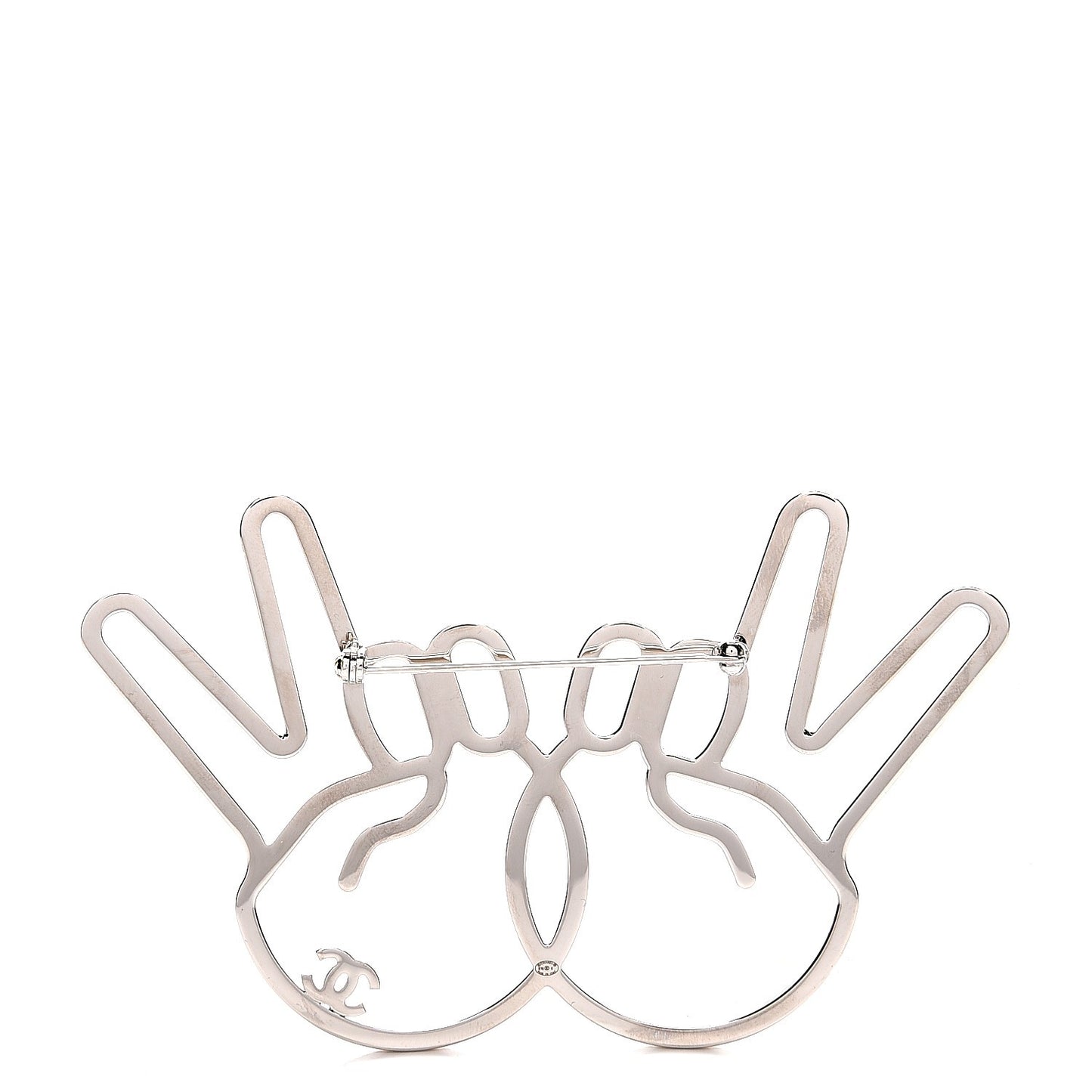 Strass Crystal Peace Sign Emoji Brooch Silver