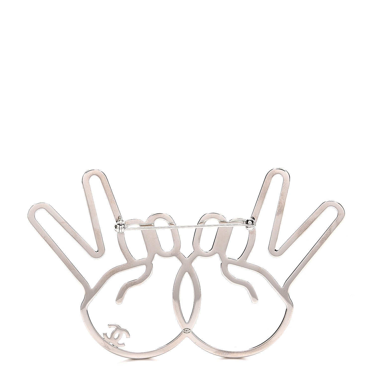 Chanel Strass Crystal Peace Sign Emoji Brooch Silver 3 of 5
