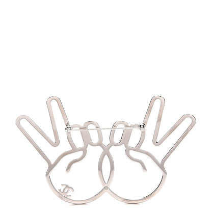 Chanel Strass Crystal Peace Sign Emoji Brooch Silver 3 of 5