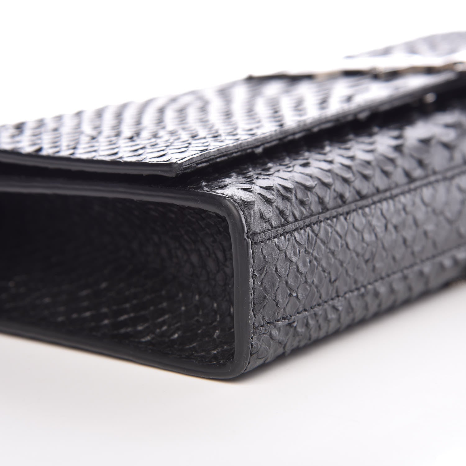 Saint Laurent Python Calfskin Embossed Classic Monogram Tassel Clutch Black 6 of 10